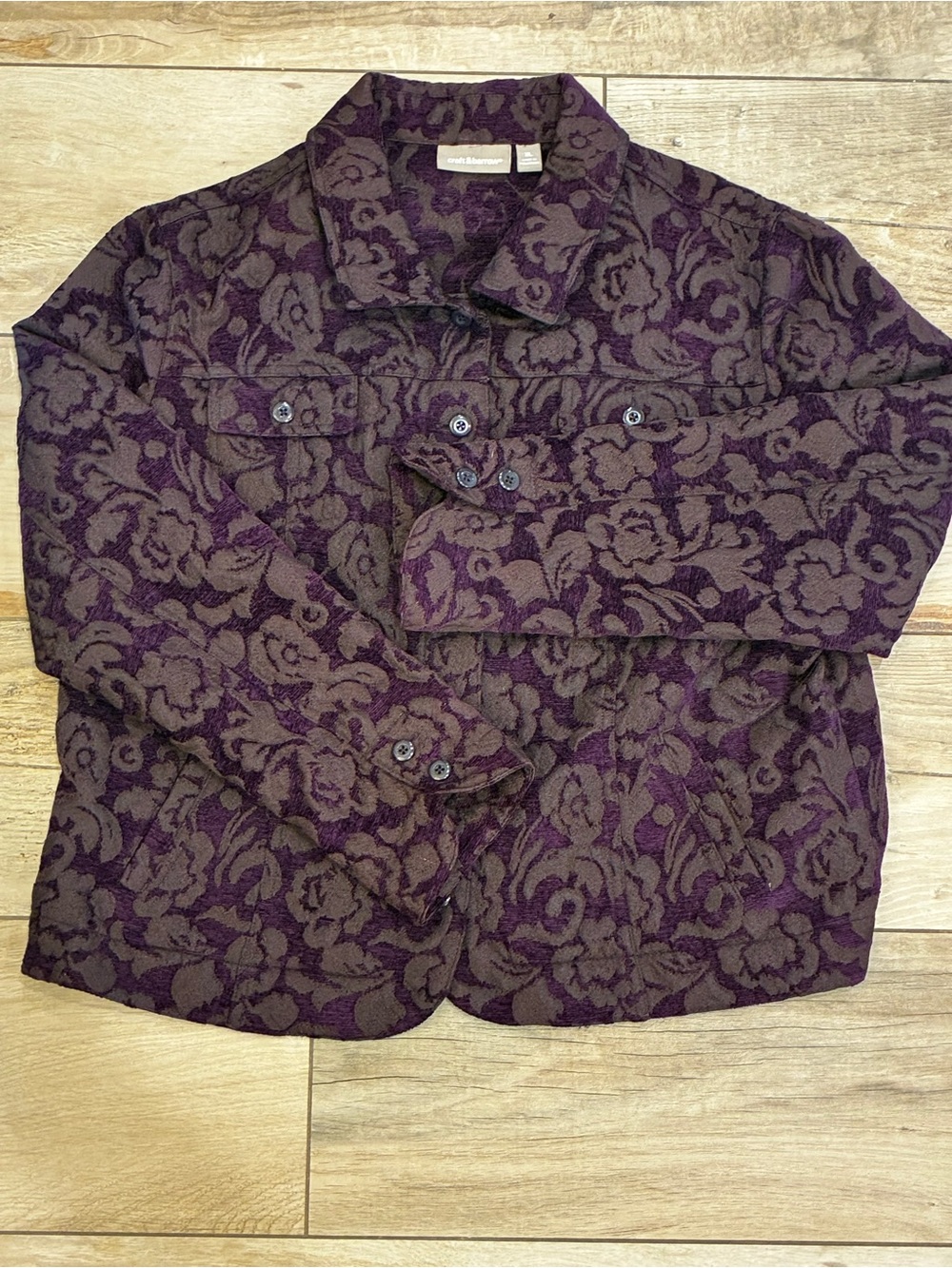 Vintage 90’s croft & barrow Purple and Taupe Floral Jacquard quilted Jacket